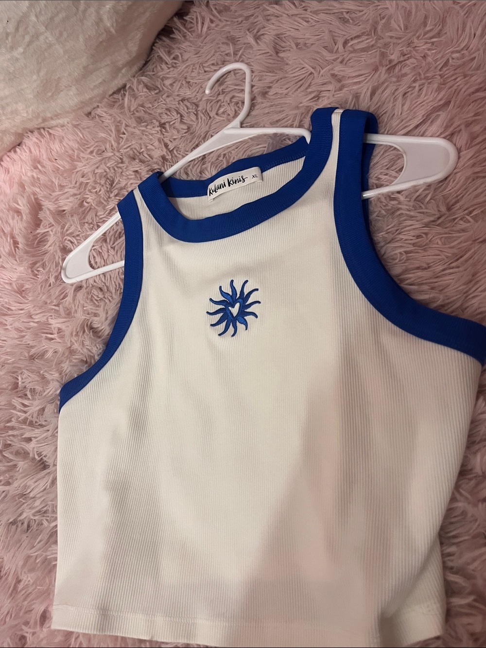 White & Blue Ribbed Tank Top